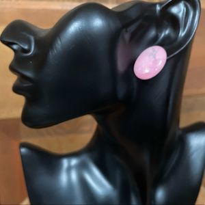 Pink Howlite Earrings Studded Button Handmade